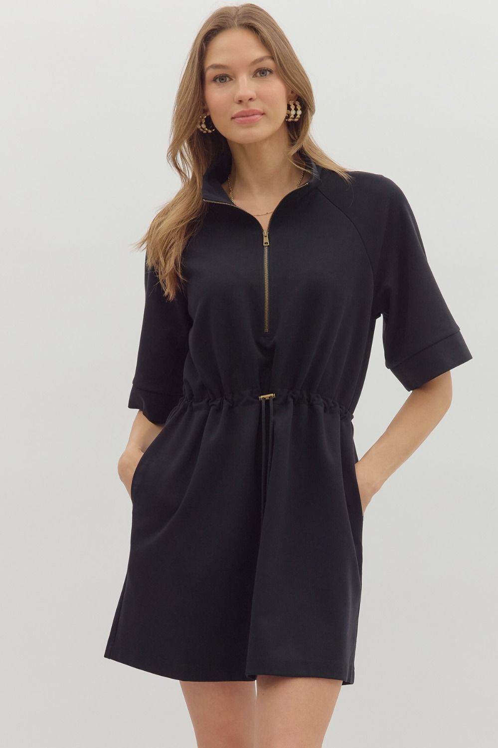 Zip Front Neck Mini Dress