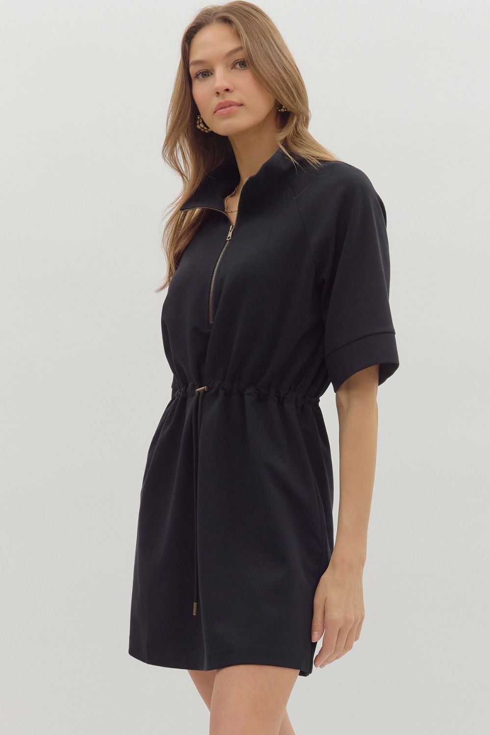 Zip Front Neck Mini Dress Medium