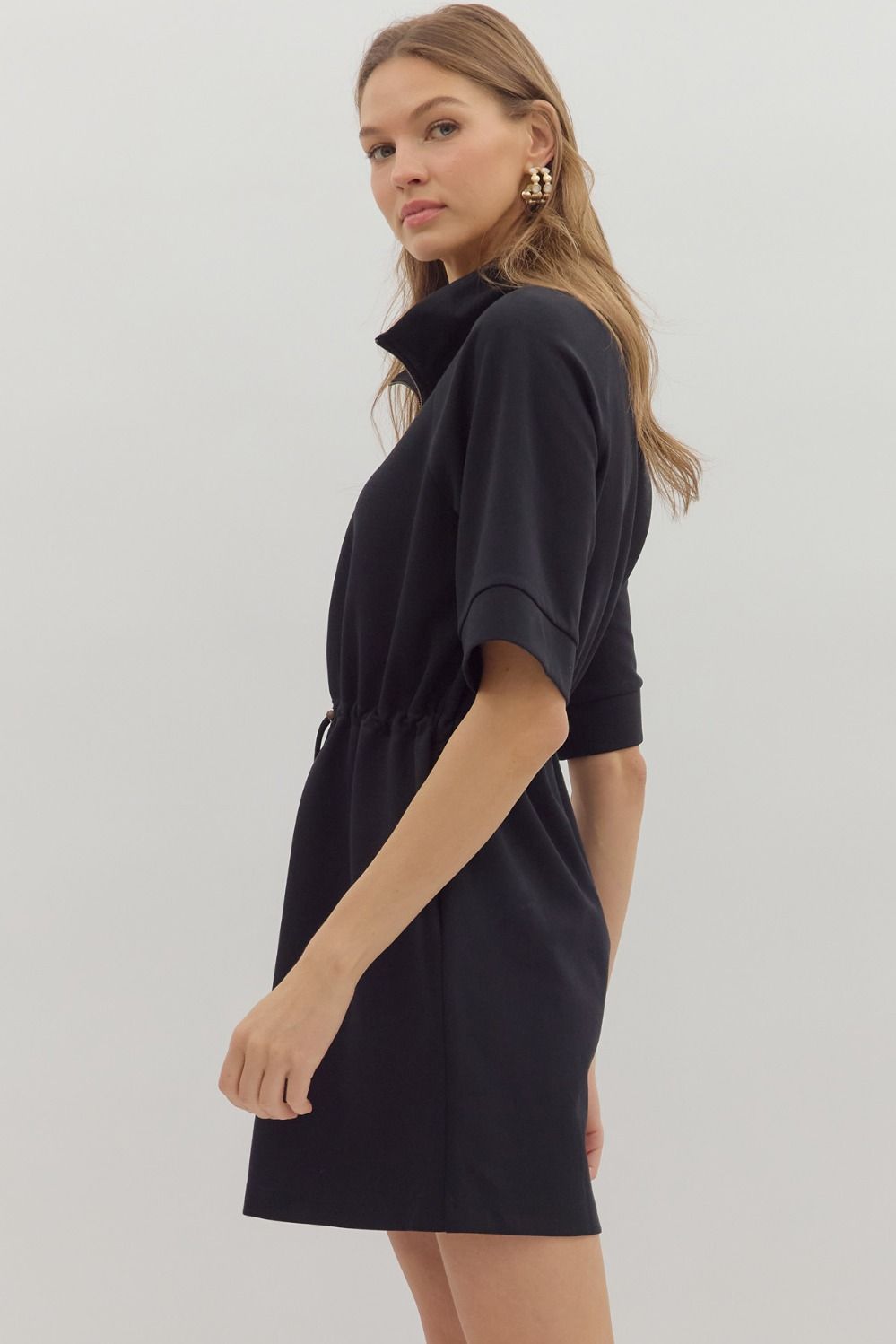 Zip Front Neck Mini Dress
