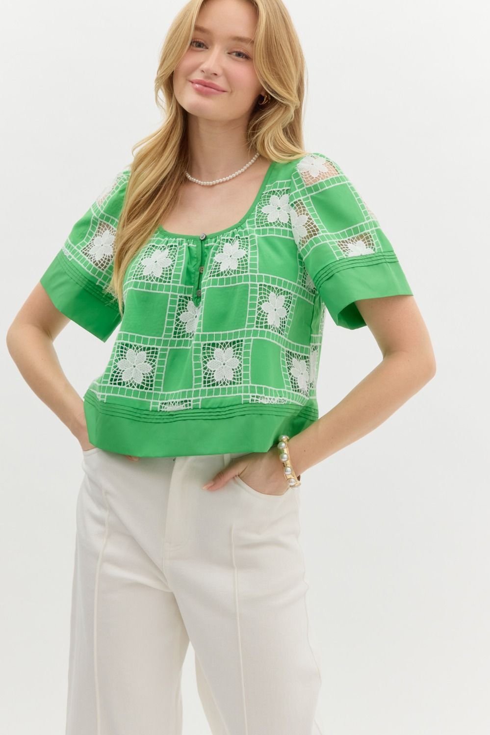 Floral Crochet Short Banded Crop Top