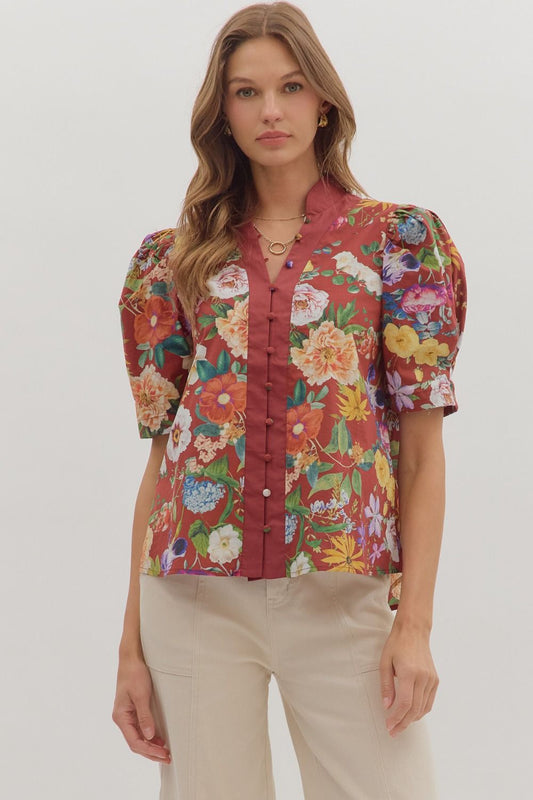 Floral Print Puff Short Sleeve