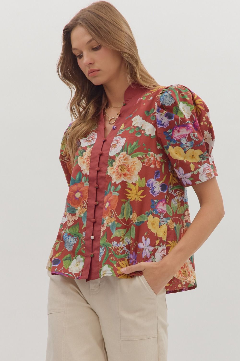 Floral Print Puff Short Sleeve