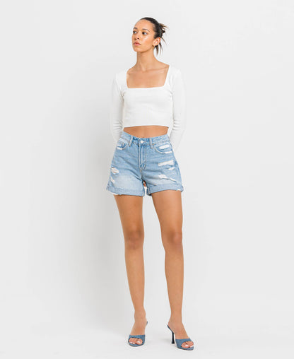 Mid Rise Double Cuffed Shorts