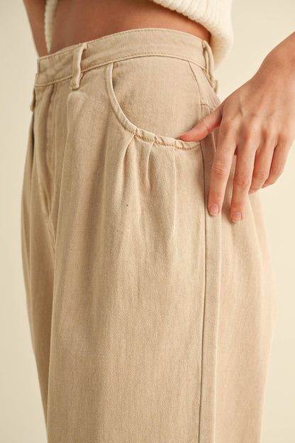 Loose Fit Pleated Waist Cotton Pants