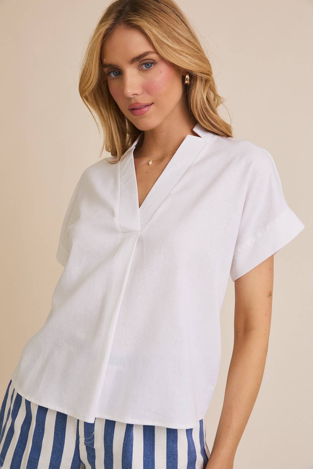 Flare Hem Top V-Neck