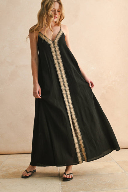 Black Straw Trimed Dress