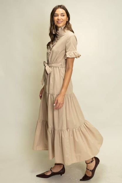 Tiered Ruffle Collar Shirt Dress