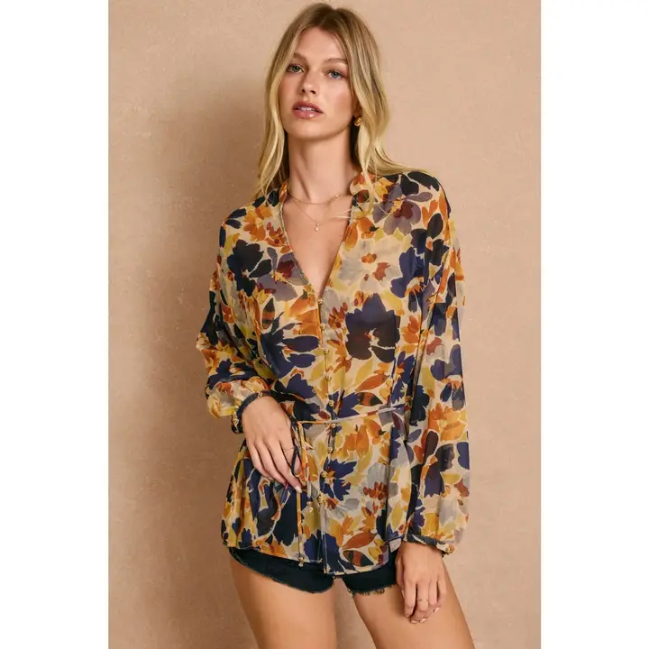 Gold Sash Tie Blouse