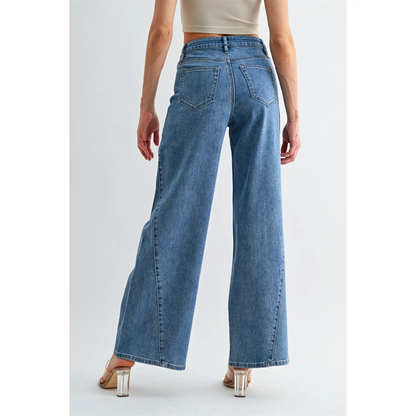 High Rise Wide Leg Seamed Jeans
