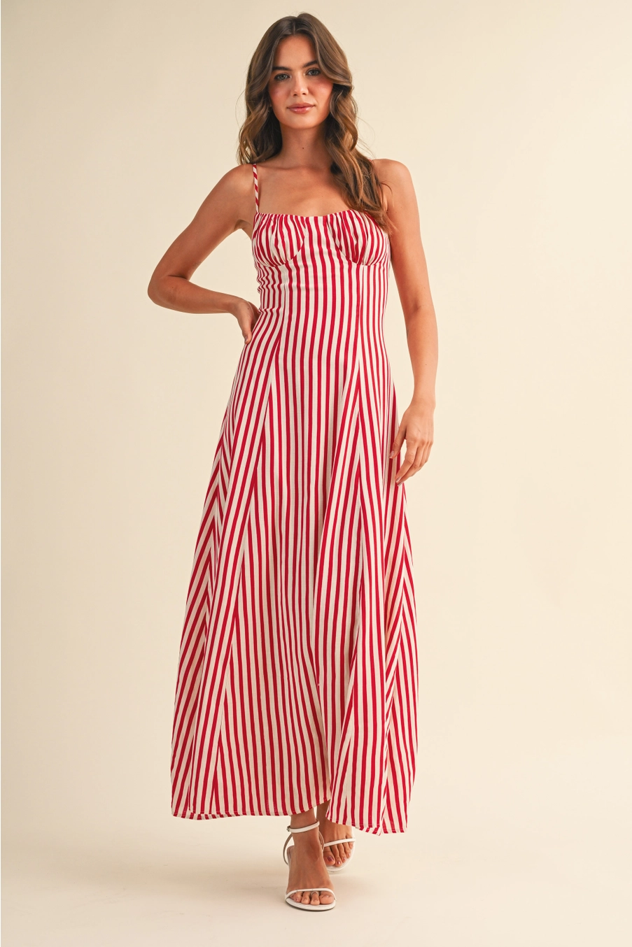 Striped Sleeveless Flared Maxi