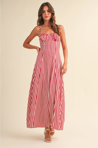 Striped Sleeveless Flared Maxi