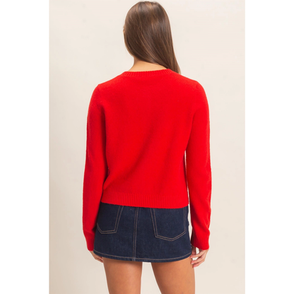 Red Crew Neck Cardigan