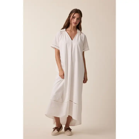 COLLARED COTTON MIDI SHIRT DRESS