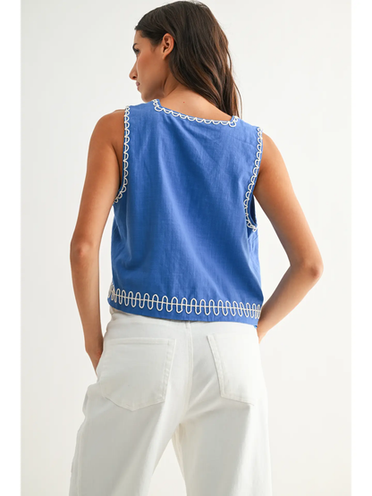 Embroidered Sleeveless Top