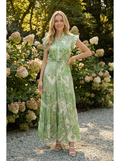 Paisley Print Tiered Maxi Dress