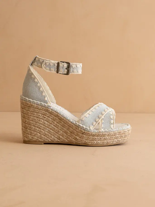 Denim Slide with Embroidered Straps