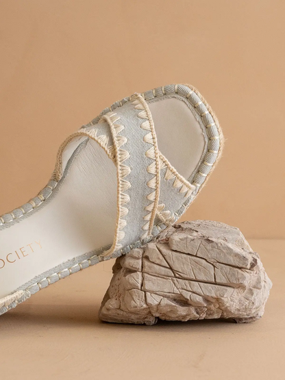 Denim Slide with Embroidered Straps