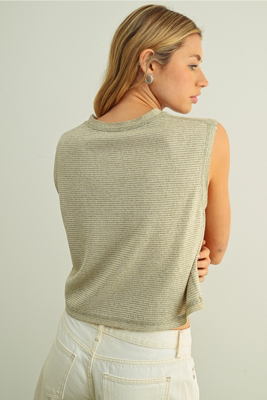 Pinstriped Sleeveless Knit Top