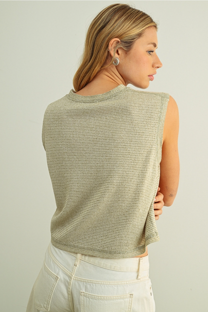 Pinstriped Sleeveless Knit Top