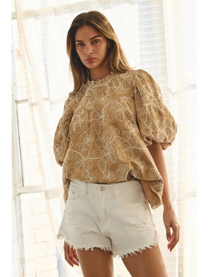 Embroidered Babydoll Blouse