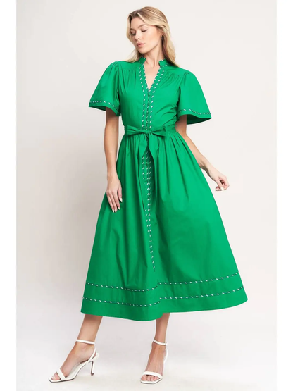 A Solid Woven Midi Dress