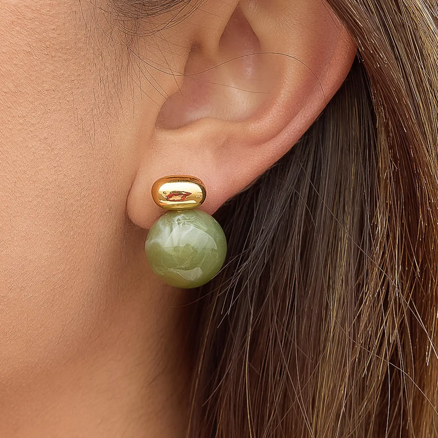 Green Marble Ball Earrings