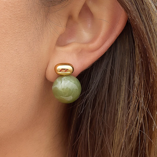 Green Marble Ball Earrings
