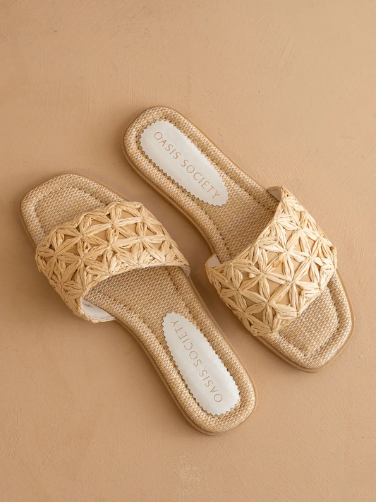 Natural Raffia Slide with Woven strap
