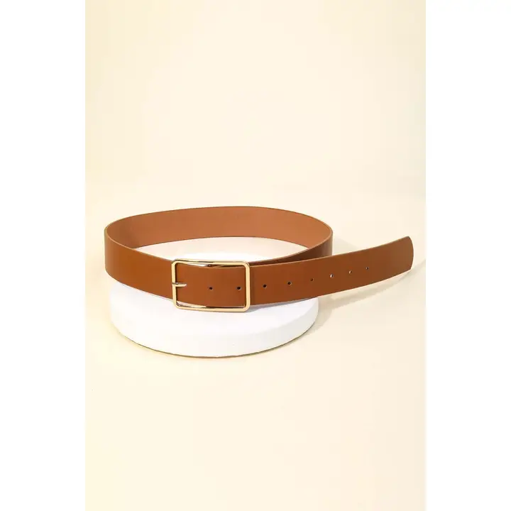 Wide Vegan Leather Belt with Square Buckle