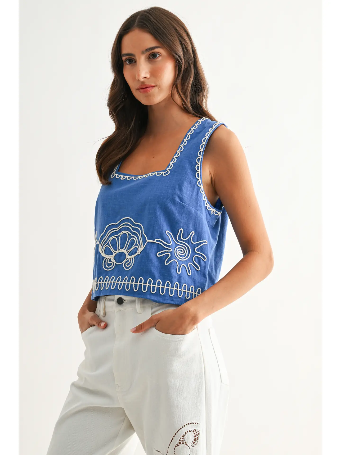 Embroidered Sleeveless Top