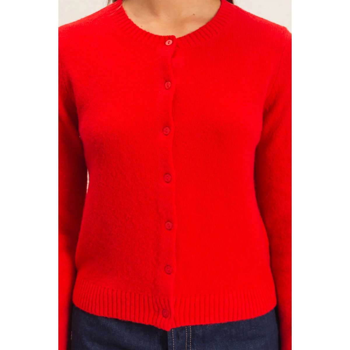 Red Crew Neck Cardigan