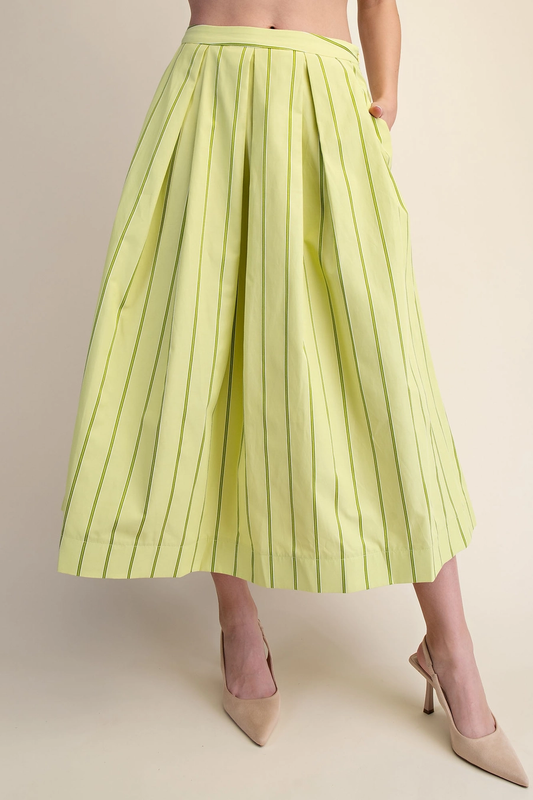 Pleated Stripe Skirt