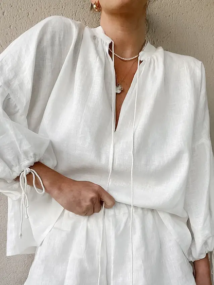 Cotton Linen V-Neck Top