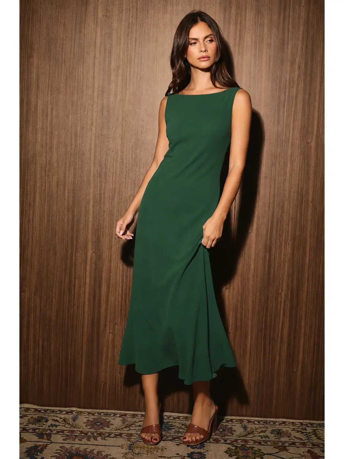 Green Boat Neck Dress