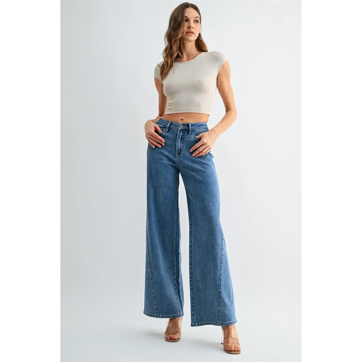 High Rise Wide Leg Seamed Jeans