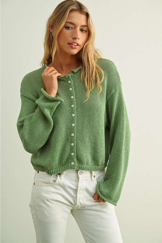 Green Button Front Cardigan
