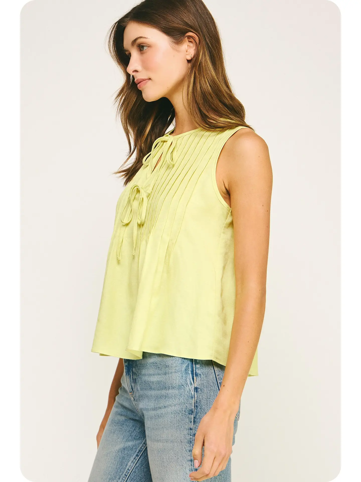 Pintuck Tie Linen Top