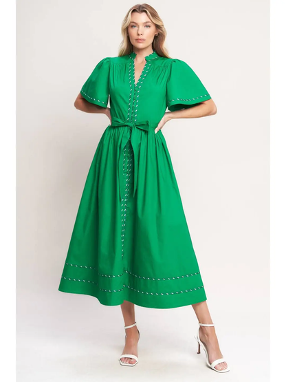 A Solid Woven Midi Dress