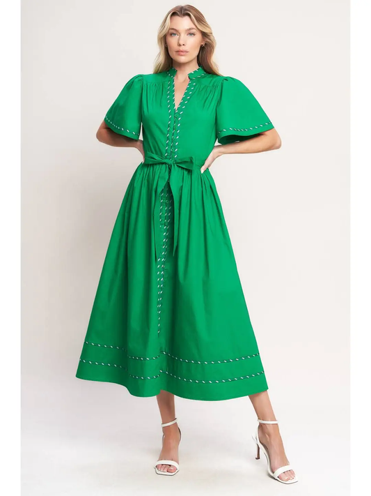 A Solid Woven Midi Dress