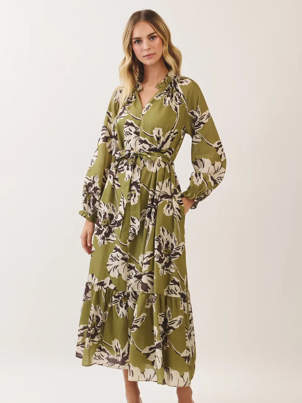 Floral Print Belted Maxi Dress