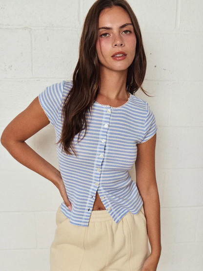 Striped Button Top