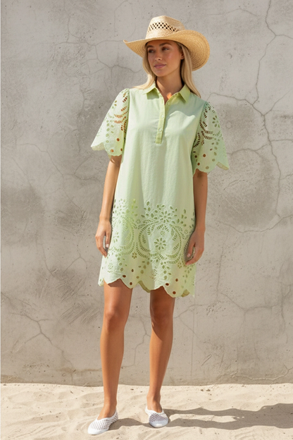 Scallop Embroidered Mini Dress