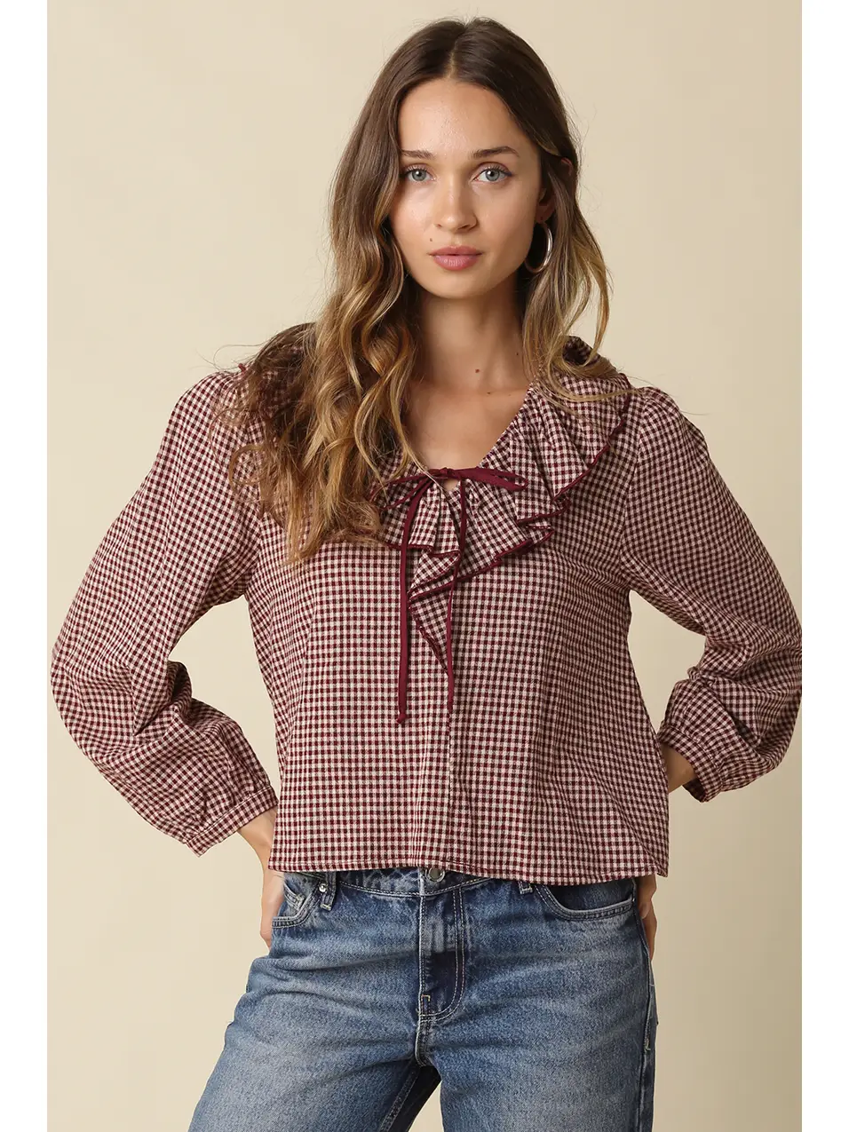 Alexa Gingham Ruffle Blouse