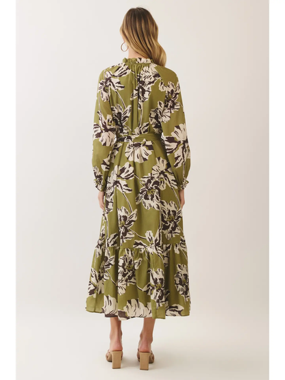 Floral Print Belted Maxi Dress