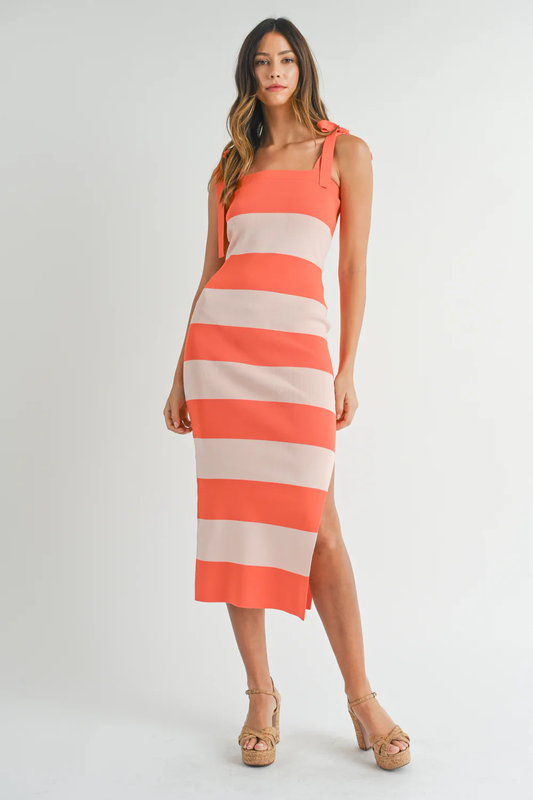 BOW SHOULDER STRIPE MAXI