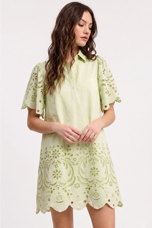 Scallop Embroidered Mini Dress