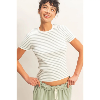 Striped Ribbed Short Sleeve