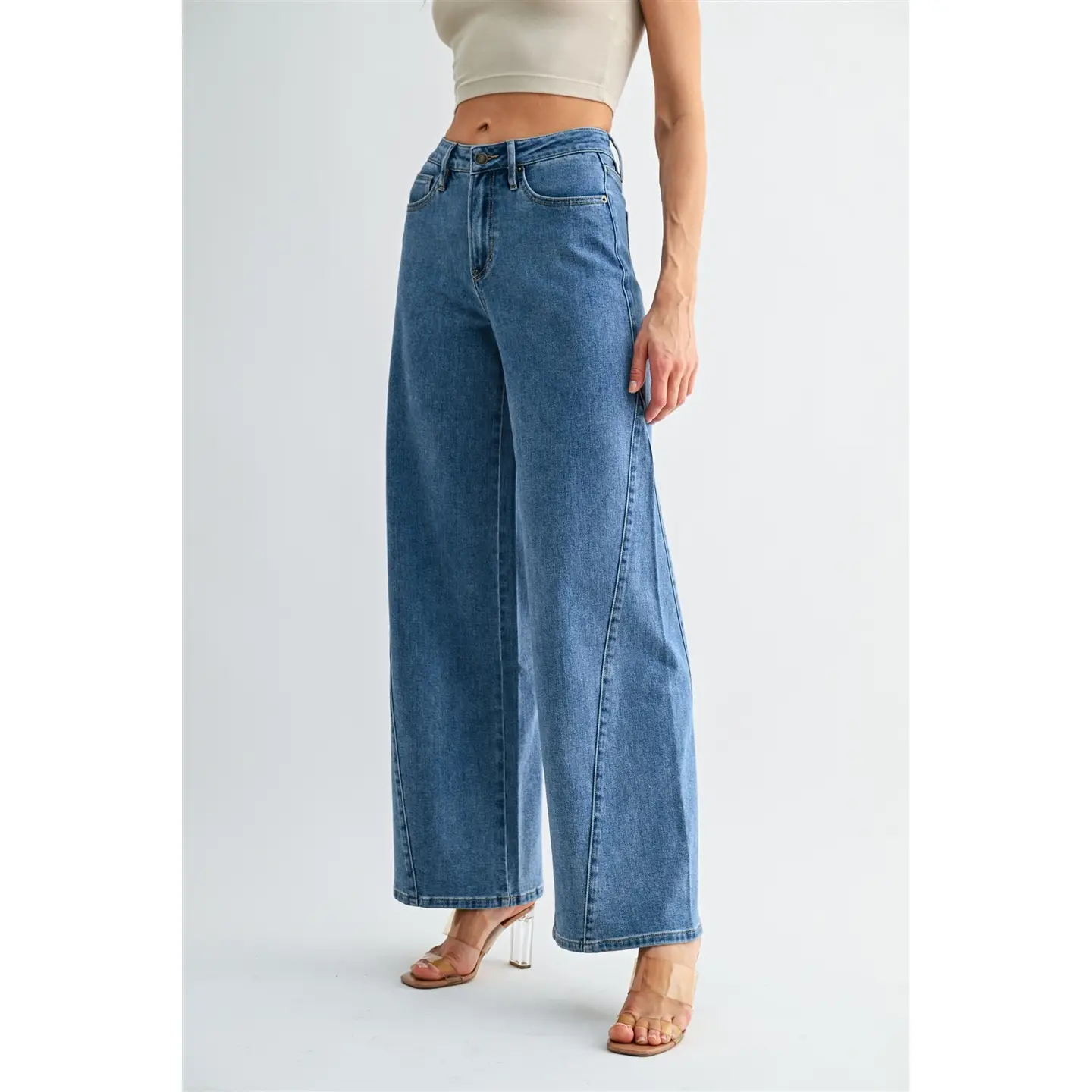 High Rise Wide Leg Seamed Jeans