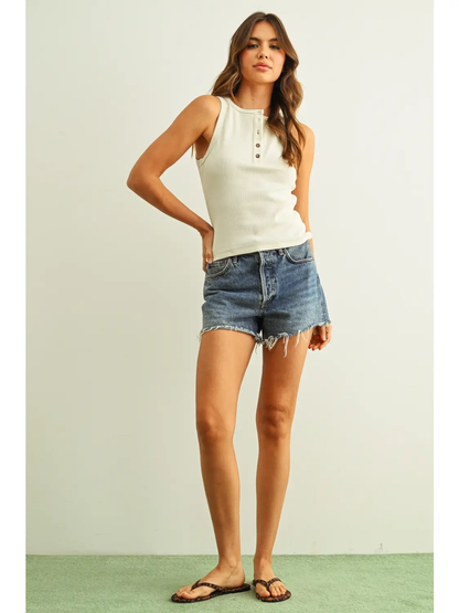 Round Neck Button Detail Tank