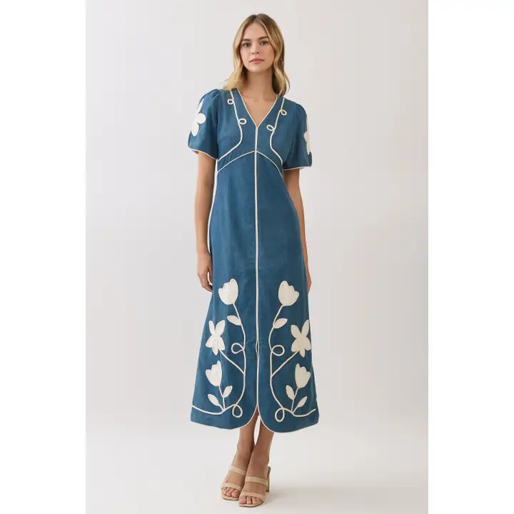 Denim Trim Midi Dress